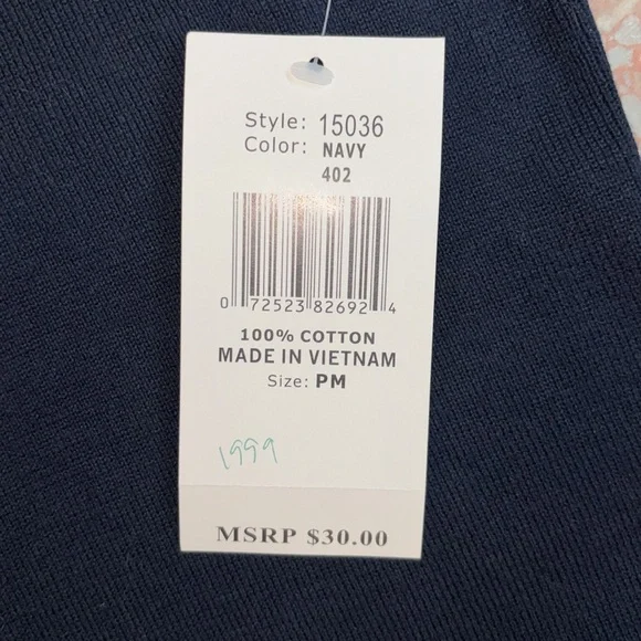 Designers Originals Petite Navy Short Sleeve Fine Knit Sweater Top SZ Medium - Picture 4 of 6